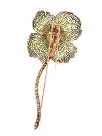 EVELYN CLOTHIER, DIAMOND AND PLIQUE-À-JOUR ENAMEL FLOWER BROOCH