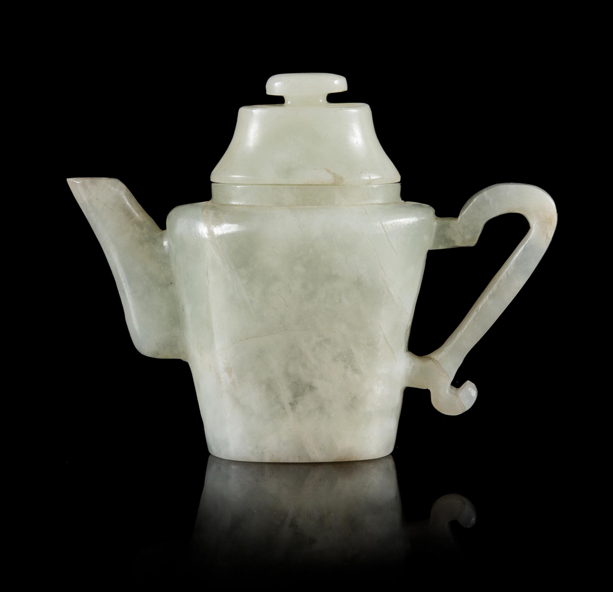 A Small Jadeite Teapot Height 3 inches.
