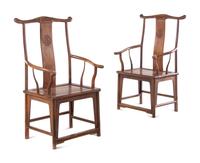 A Pair of Chinese Huali Wood Official's Hat Chairs, Sichutouguanmaoyi
