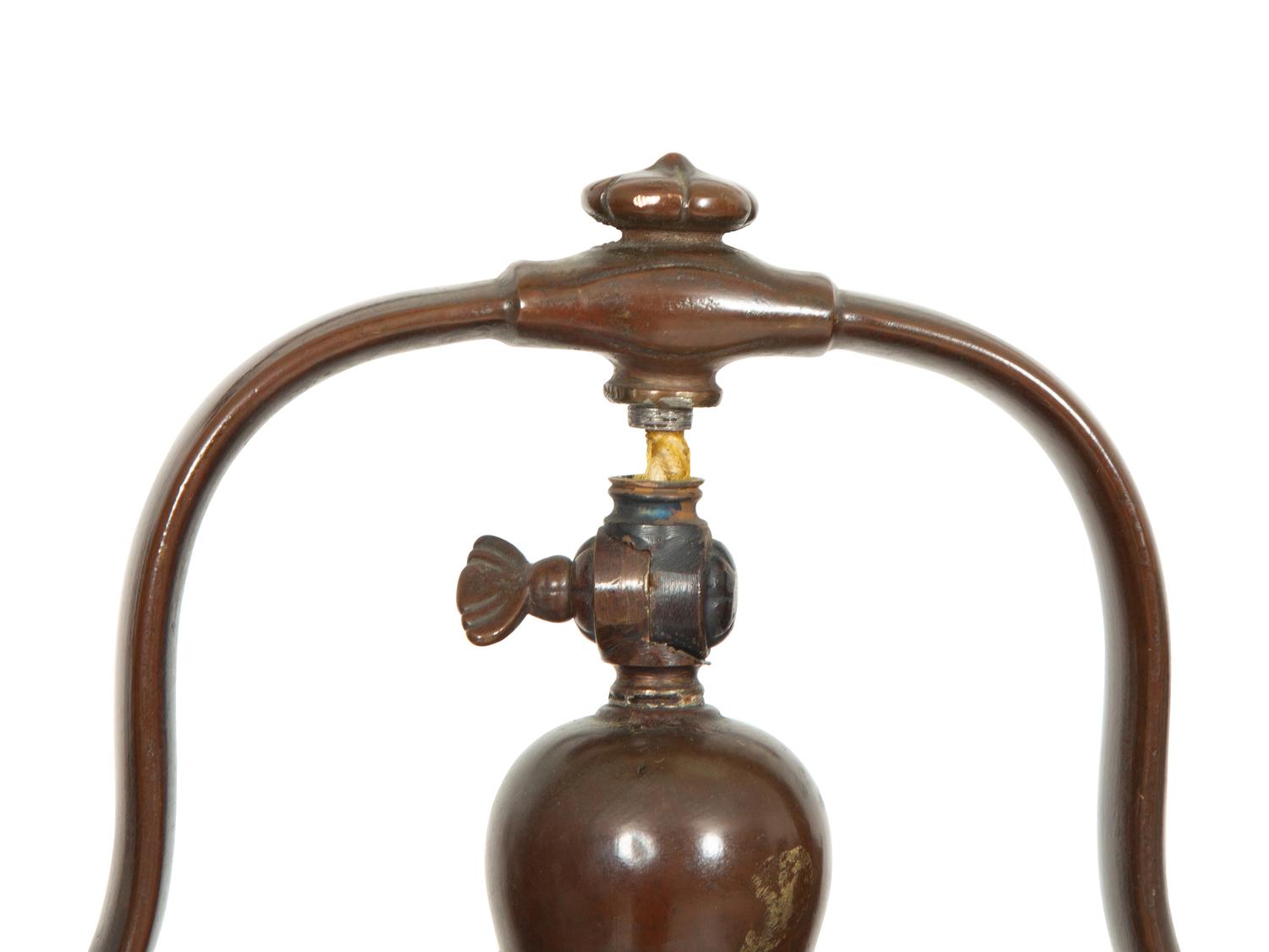 An Handel Reverse Painted Glass Treasure Island Harp Floor Lamp