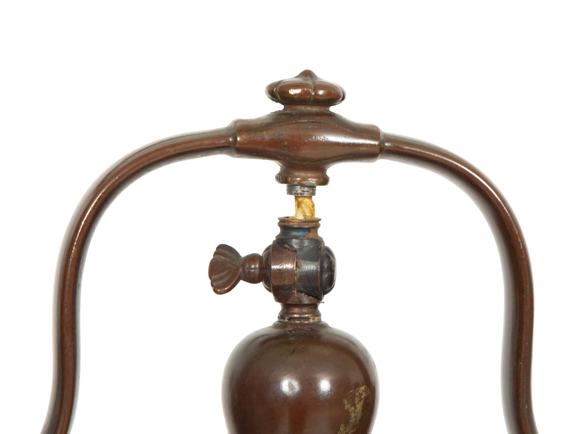 An Handel Reverse Painted Glass Treasure Island Harp Floor Lamp