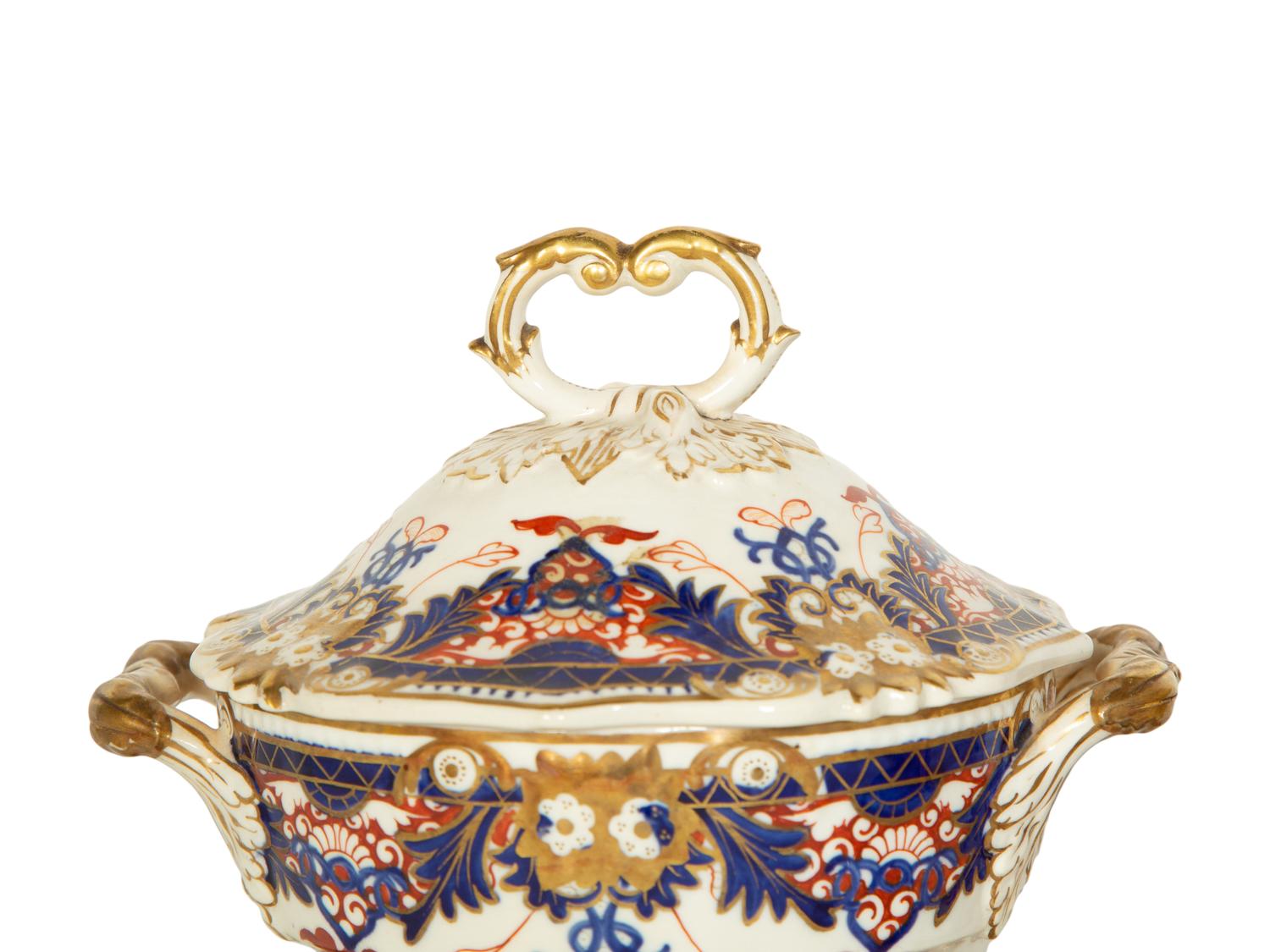 A Pair of Bloor Derby Porcelain Sauce Tureens and Stands