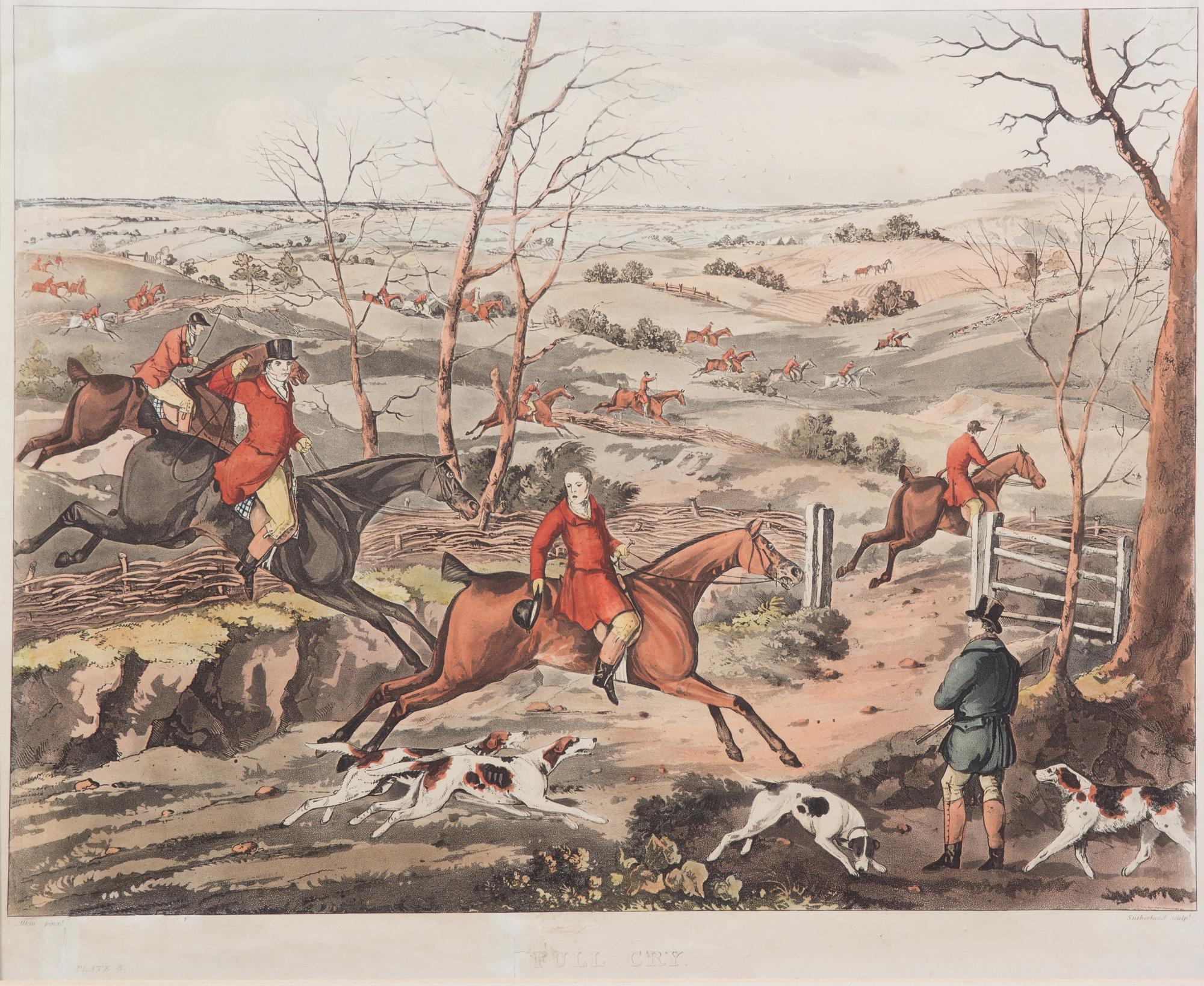 Henry ALKEN, after - George SUTHERLAND, engraver Image 15 1/2 x 20 1/2 inches. — Unkenneling - Breaking Cover - Full Cry - The Death [Plates I-IV]