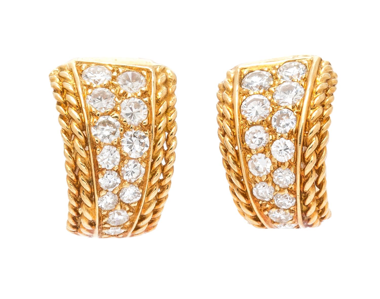 A Pair of 18 Karat Yellow Gold and Diamond Earclips, Van Cleef & Arpels, 5.85 dwts.