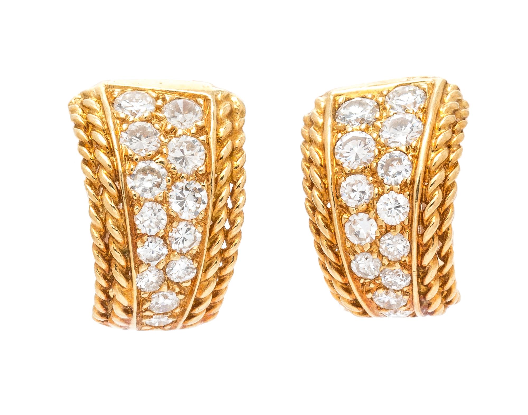 A Pair of 18 Karat Yellow Gold and Diamond Earclips, Van Cleef & Arpels, 5.85 dwts.
