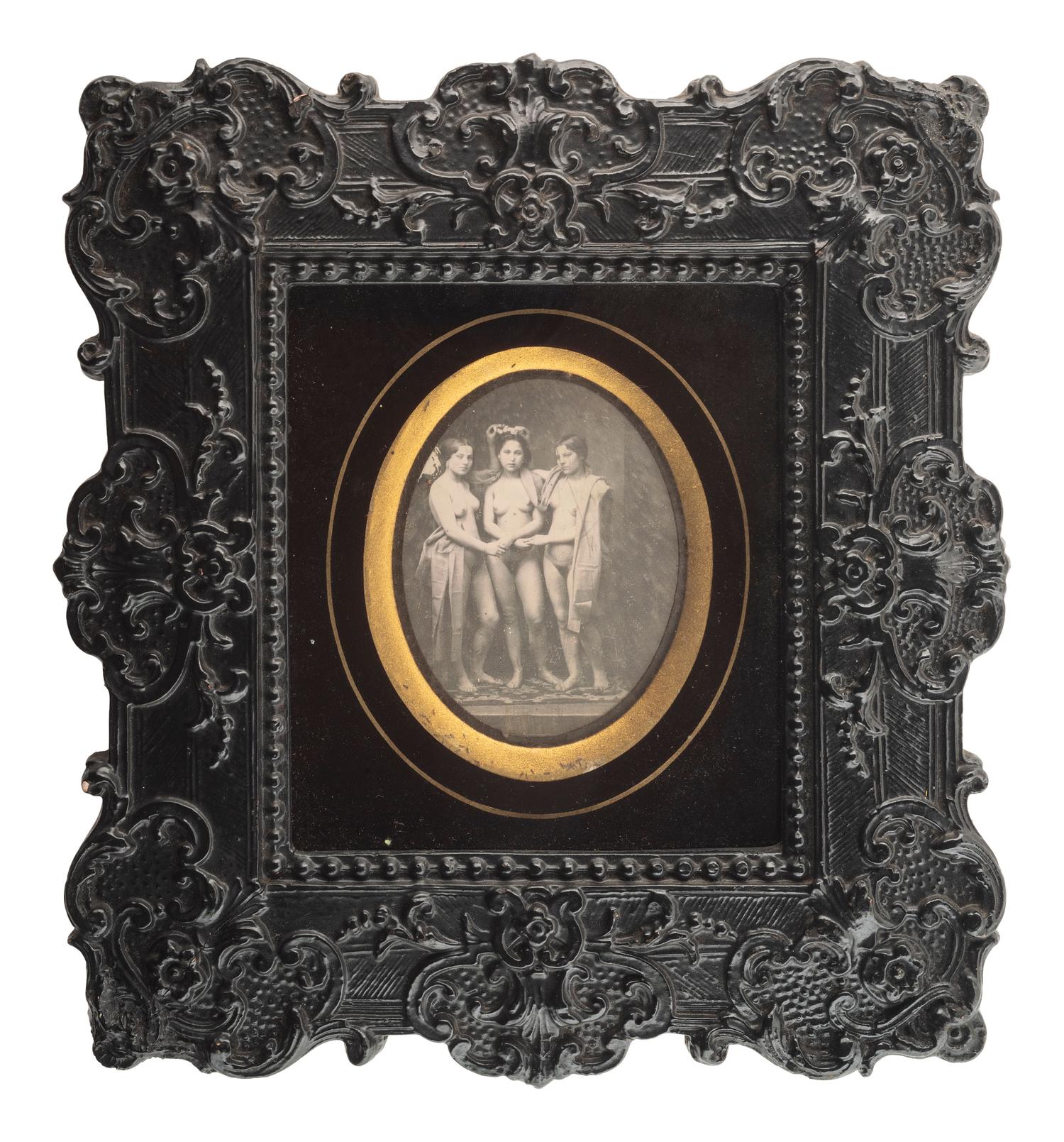 [EARLY PHOTOGRAPHY]. Daguerreotype of a trio of nude women.