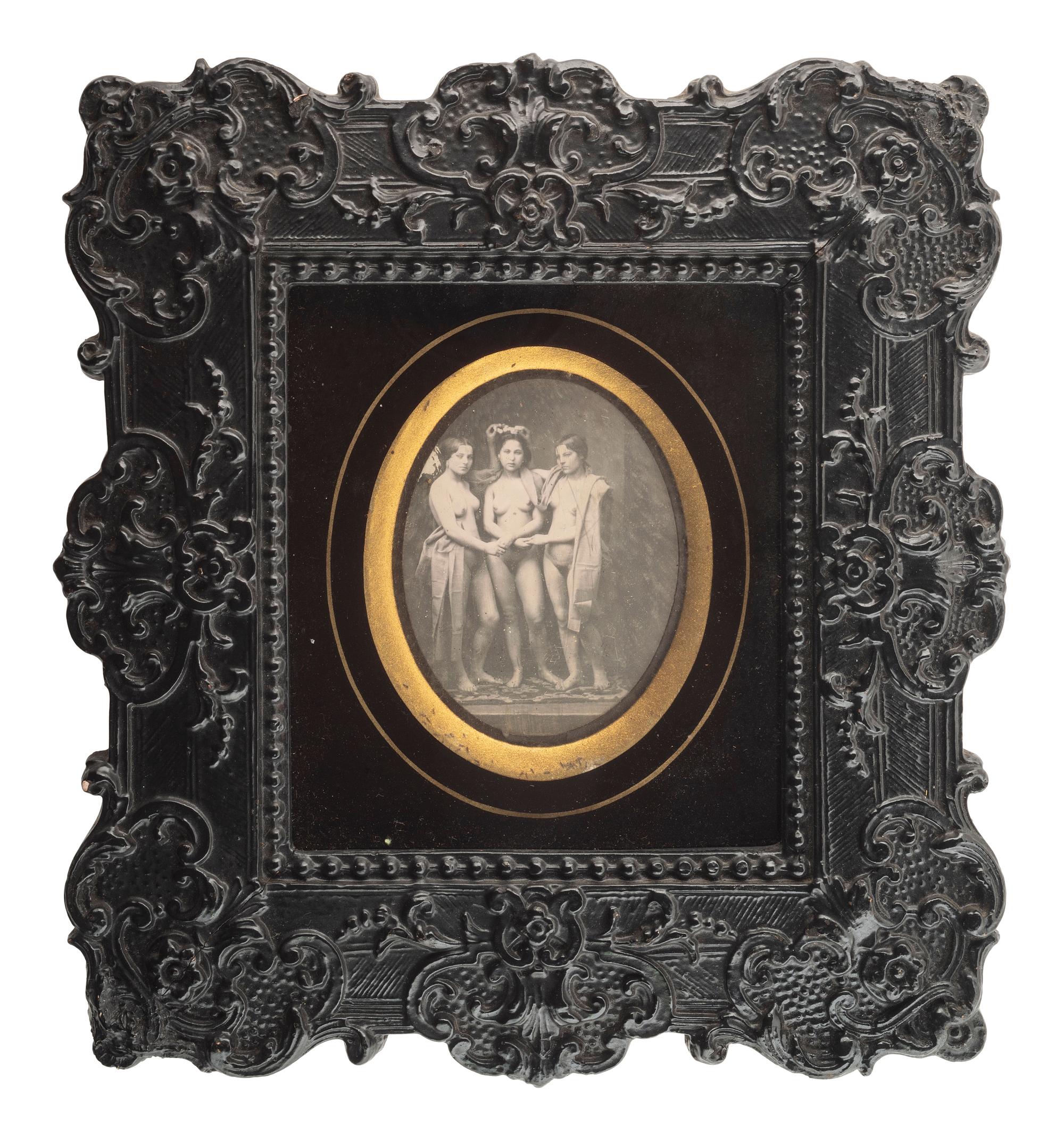 [EARLY PHOTOGRAPHY]. Daguerreotype of a trio of nude women.
