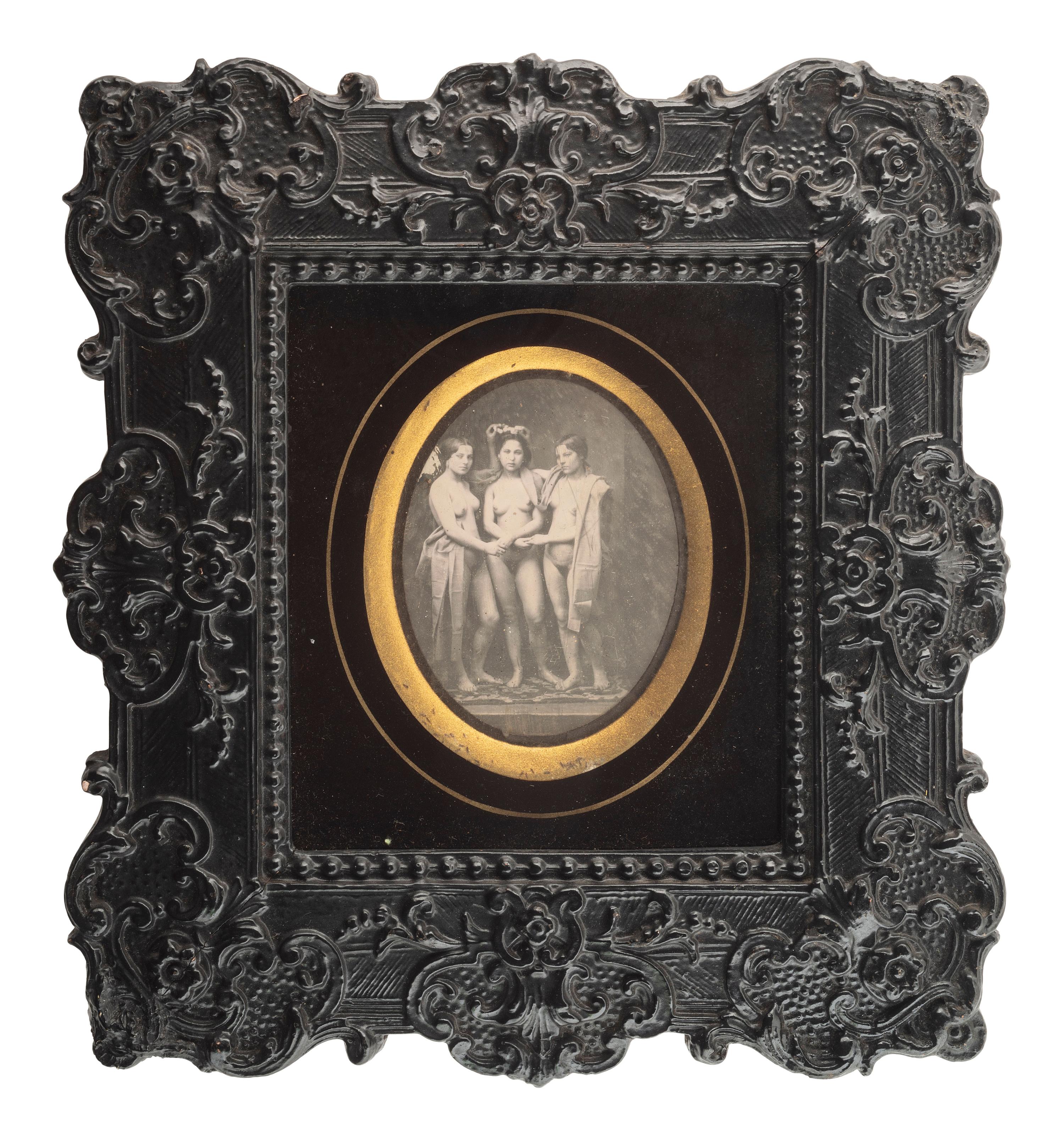 [EARLY PHOTOGRAPHY]. Daguerreotype of a trio of nude women.