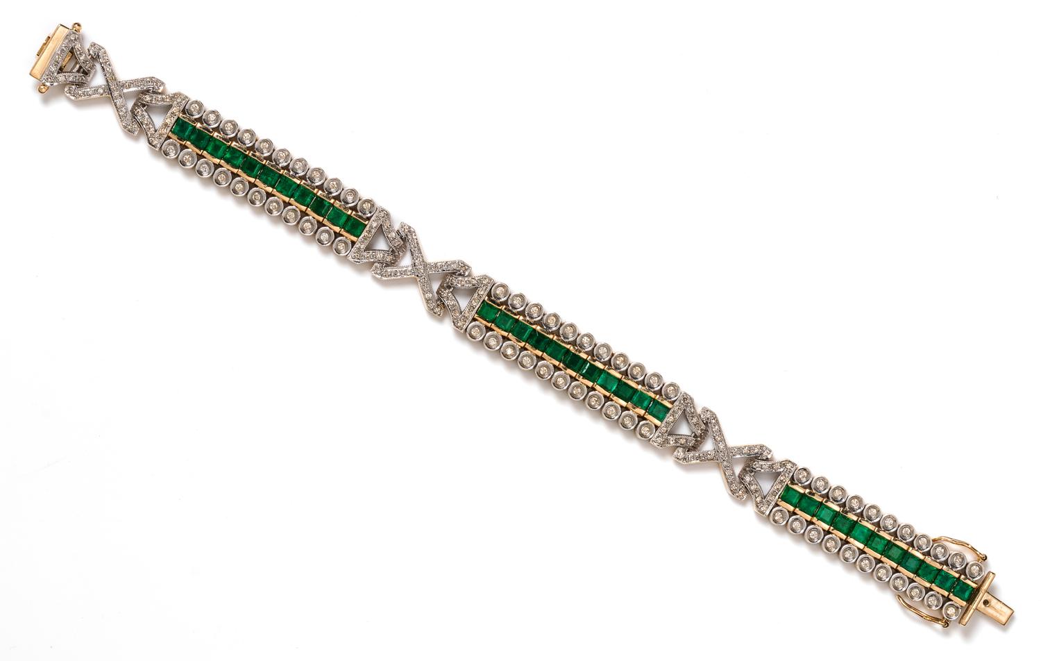 A 14 Karat Bicolor Gold, Emerald and Diamond Bracelet, 25.25 dwts.
