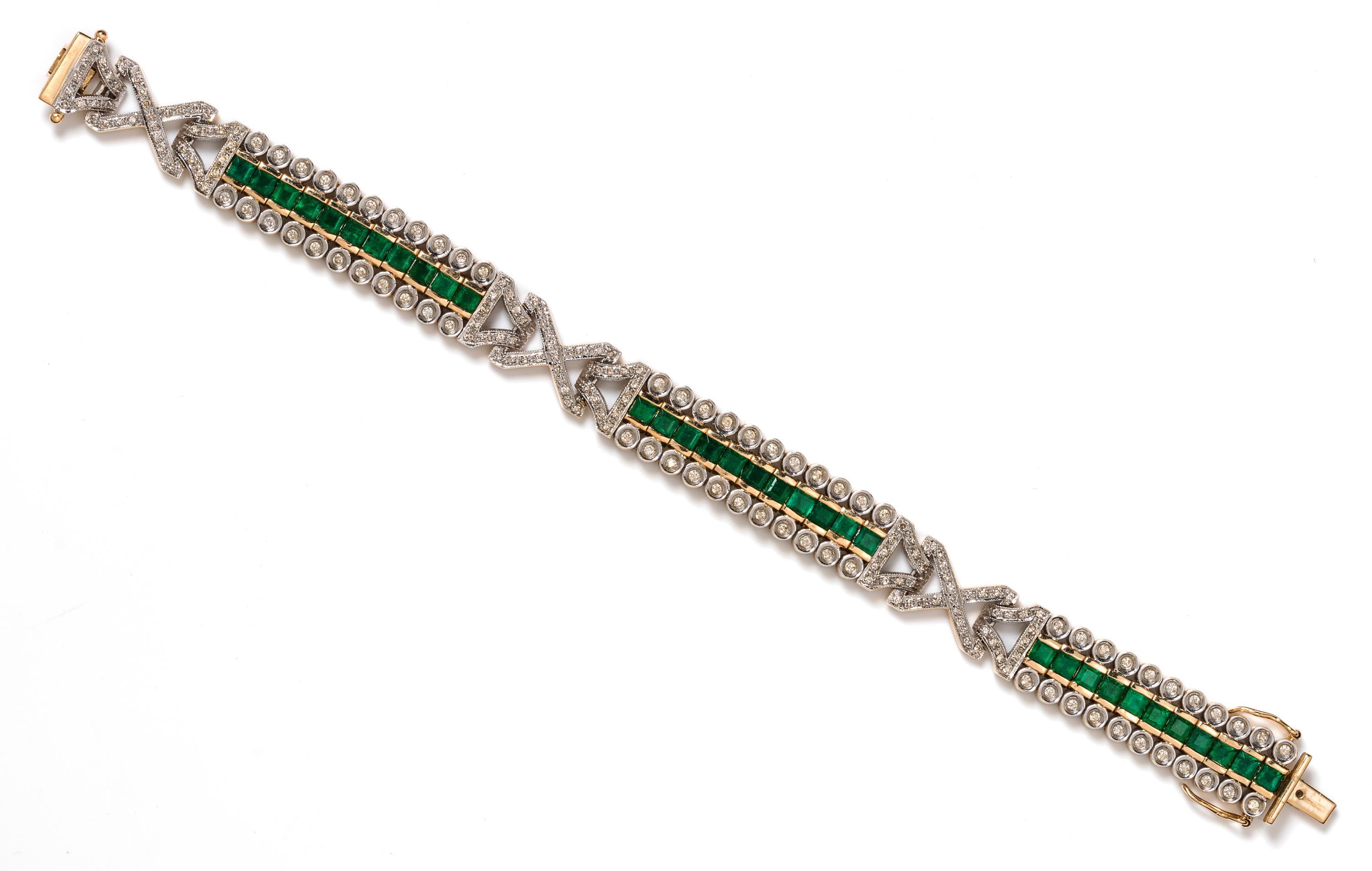 A 14 Karat Bicolor Gold, Emerald and Diamond Bracelet, 25.25 dwts.