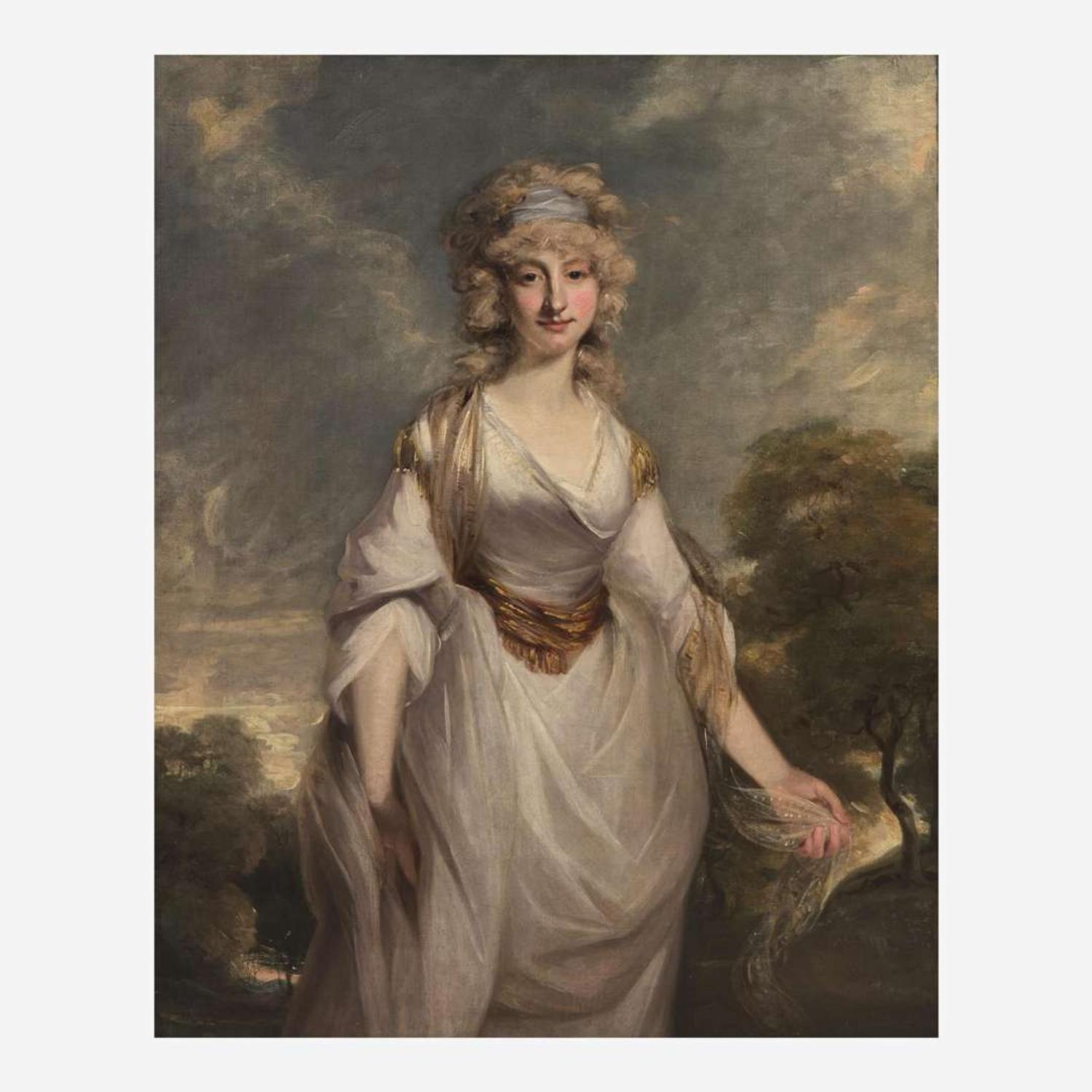 Richard Cosway (British, 1742–1821) Portrait of Lady Almeria Carpenter in a White Dress Against a Landscape