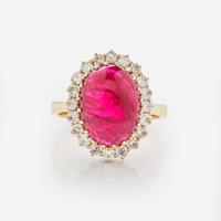An 18K Yellow Gold, Diamond, and Ruby Ring