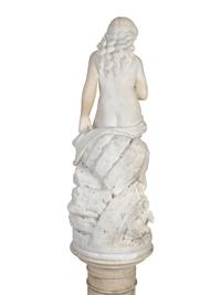 A Continental Marble Figure of a Female Bather on Pedestal — 19TH CENTURY