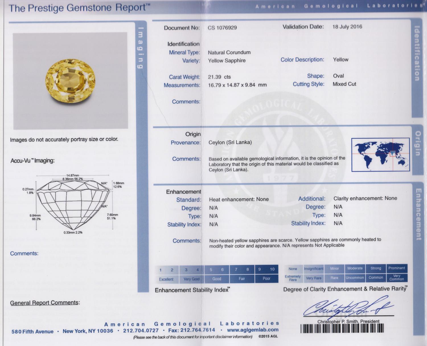A 21.39 Carat Oval Mixed Cut Unheated Ceylon Yellow Sapphire, 3.90 dwts.