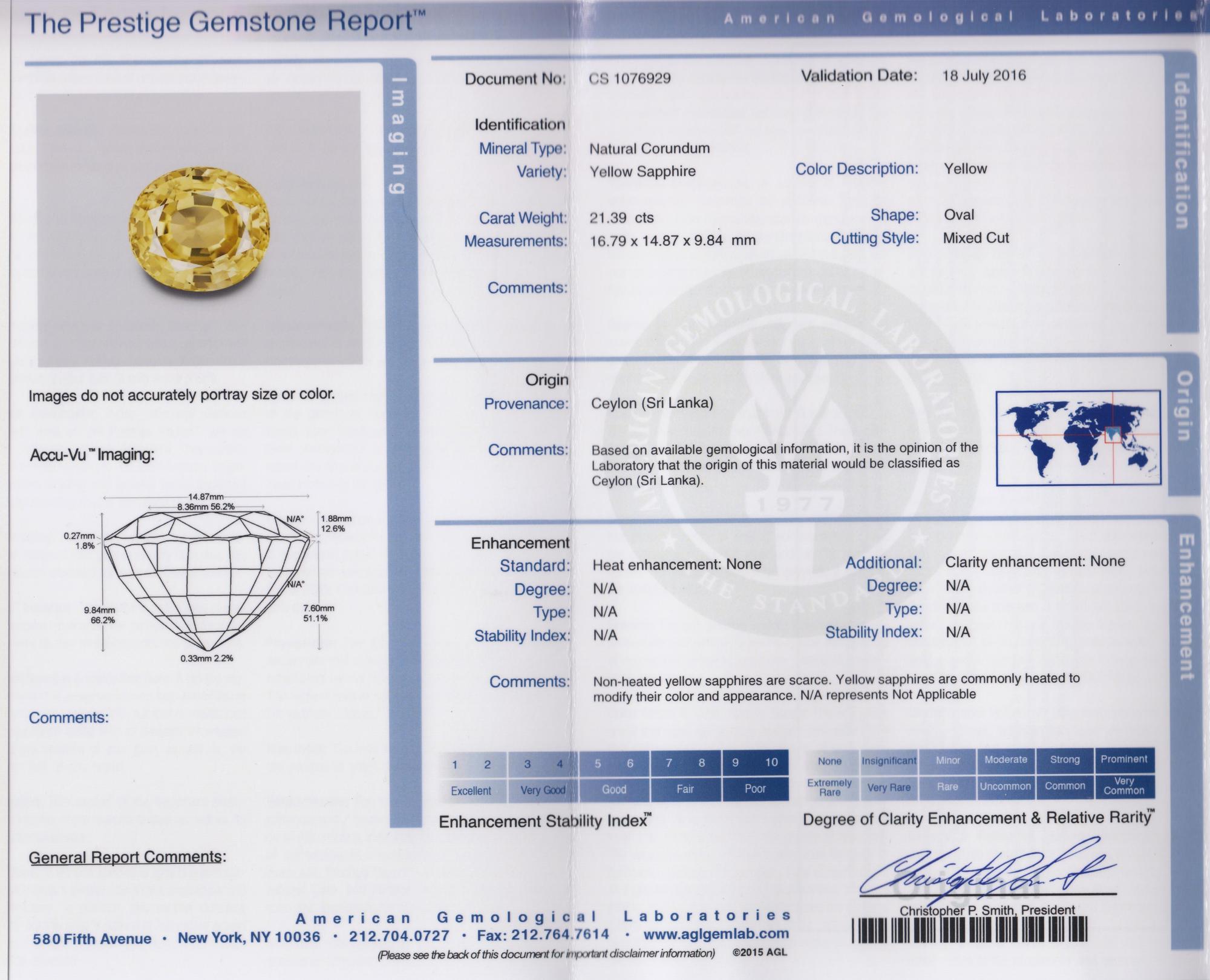 A 21.39 Carat Oval Mixed Cut Unheated Ceylon Yellow Sapphire, 3.90 dwts.