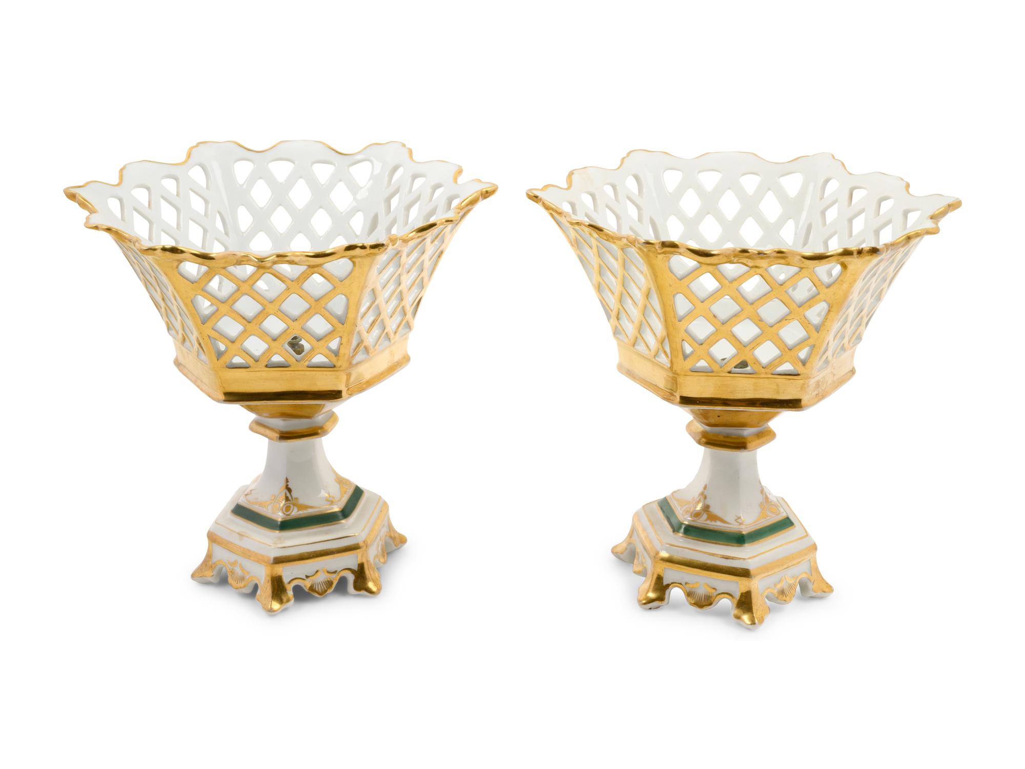 A Pair of Paris Porcelain Footed Baskets