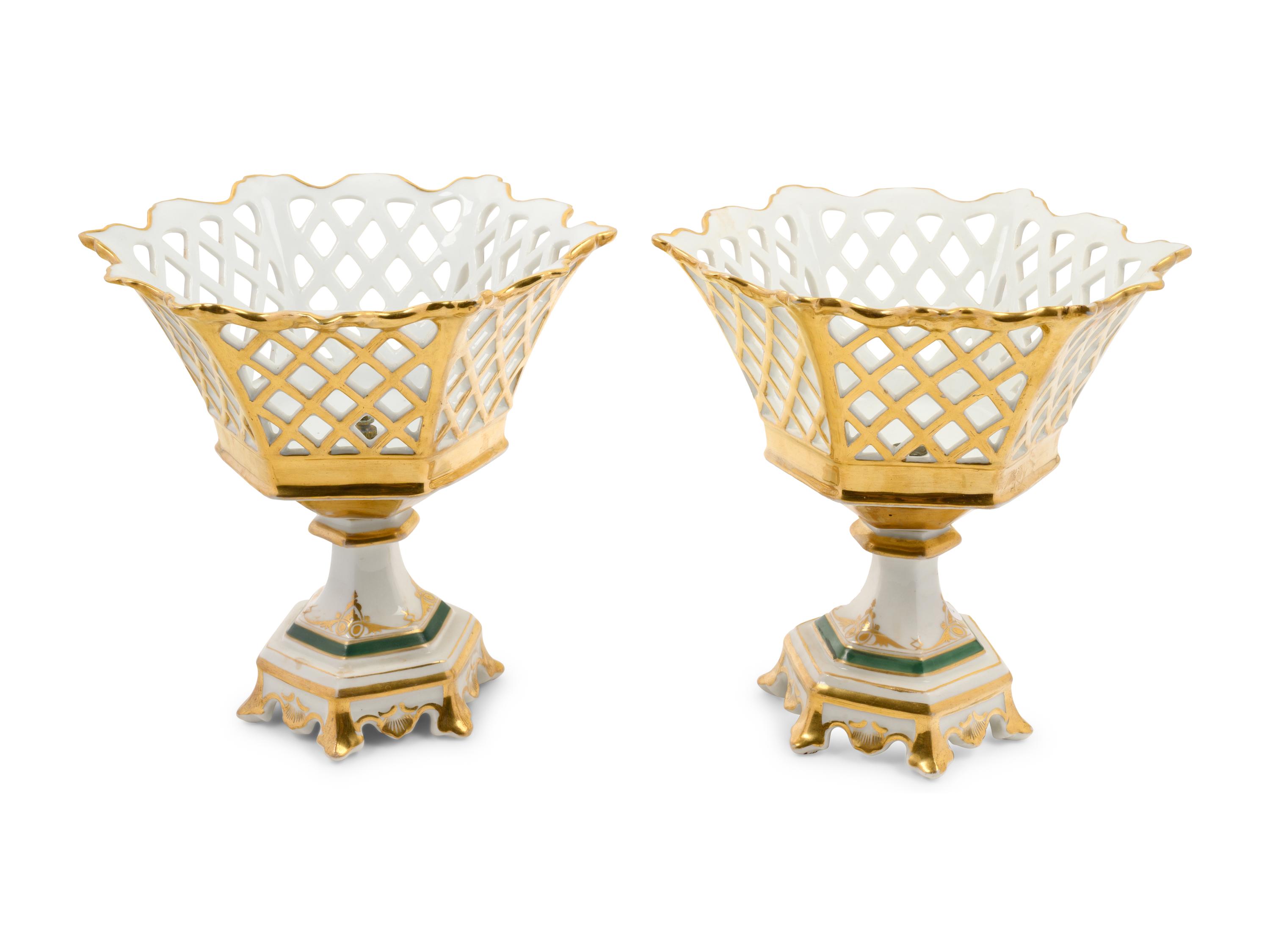 A Pair of Paris Porcelain Footed Baskets