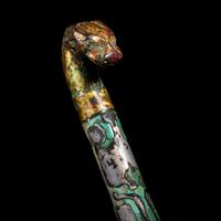 A Chinese Gilt, Silvered and Turquoise Inlaid Bronze Belt Hook, Warring States Period 戰國 銅 鎏金錯銀嵌松石雙獸首帶鉤