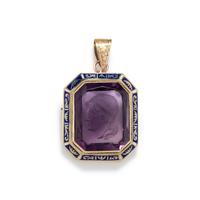 AMETHYST INTAGLIO AND ENAMEL PENDANT/BROOCH