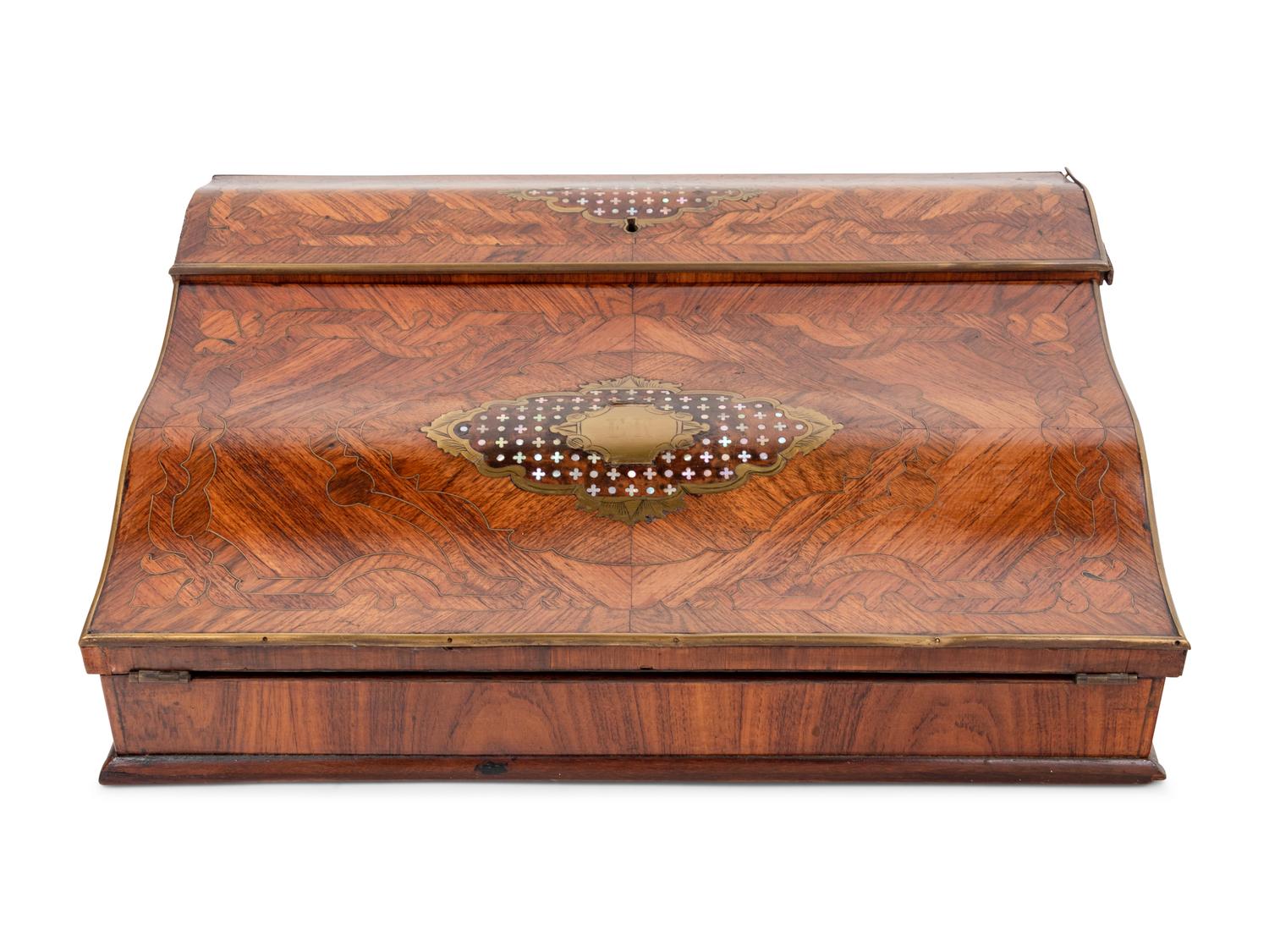 A French Boulle Marquetry and Brass Mounted Kingwood Writing Slope