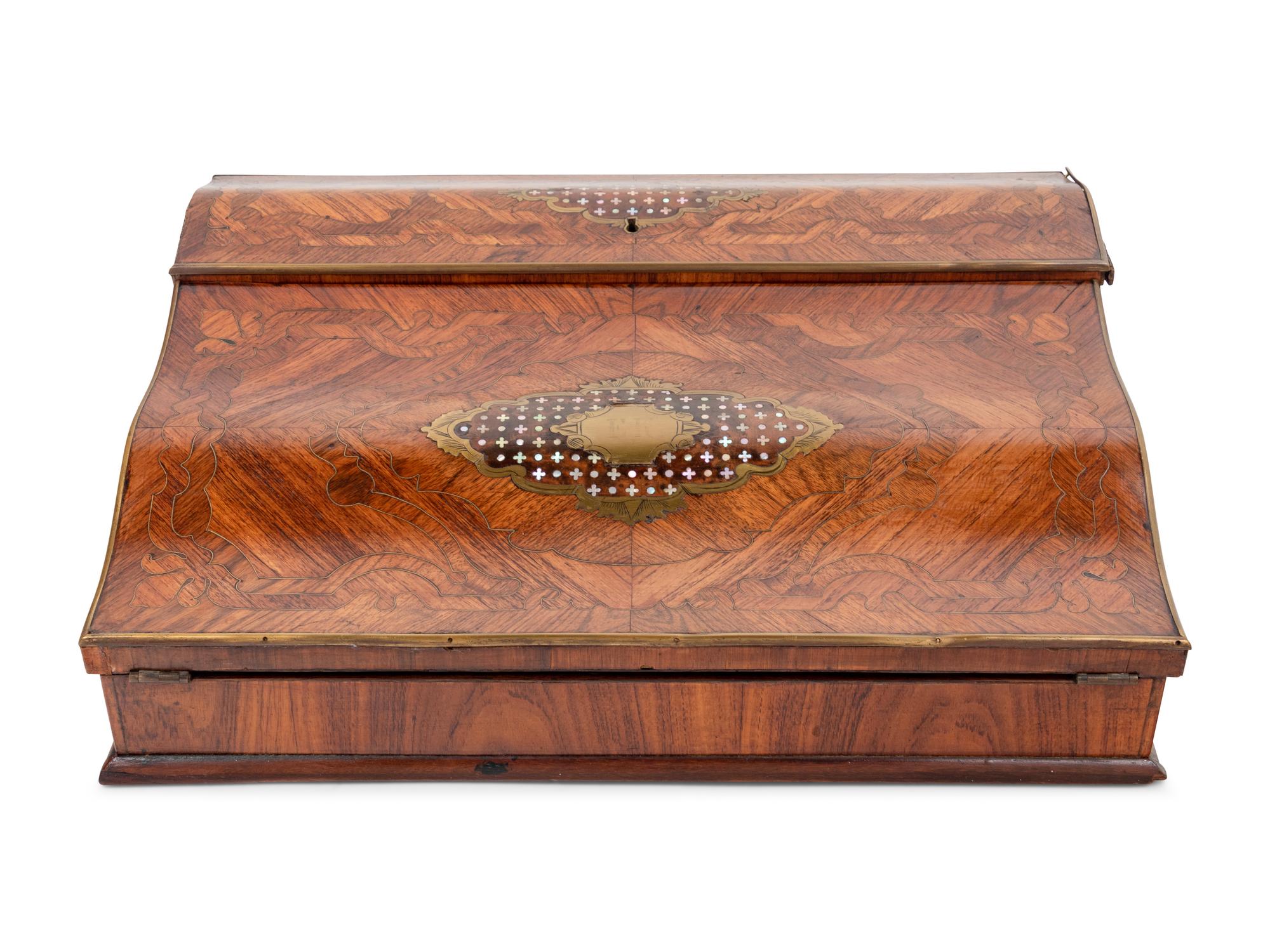 A French Boulle Marquetry and Brass Mounted Kingwood Writing Slope