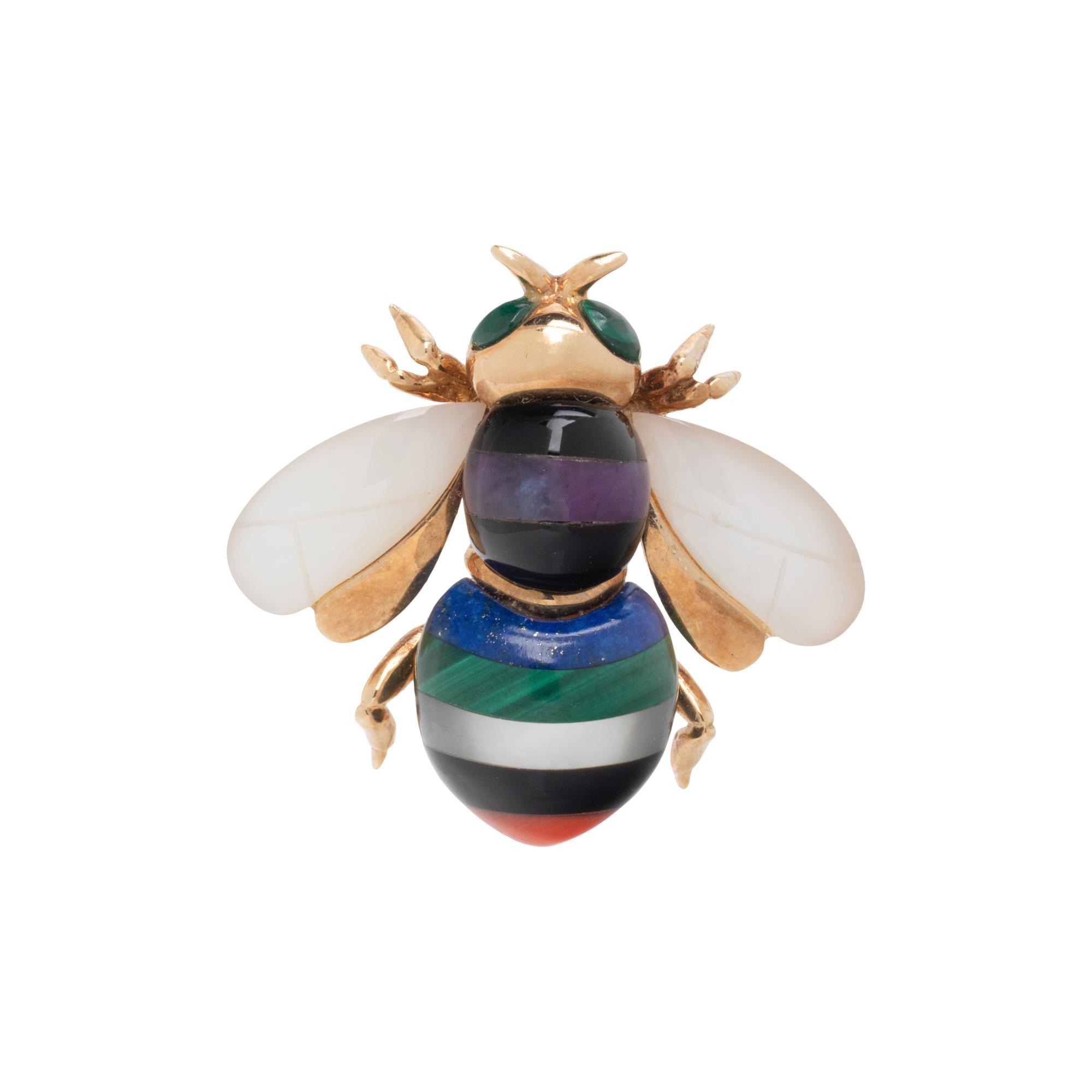 ASCH GROSSBARDT, HARDSTONE AND MOTHER-OF-PEARL BEE BROOCH