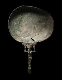 A Western Greek Bronze Patera with a Nude Youth as Handle
