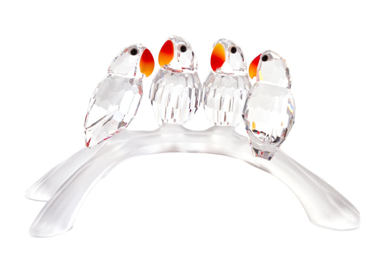 A Swarovski Model of Love Birds Height 4 1/8 inches.
