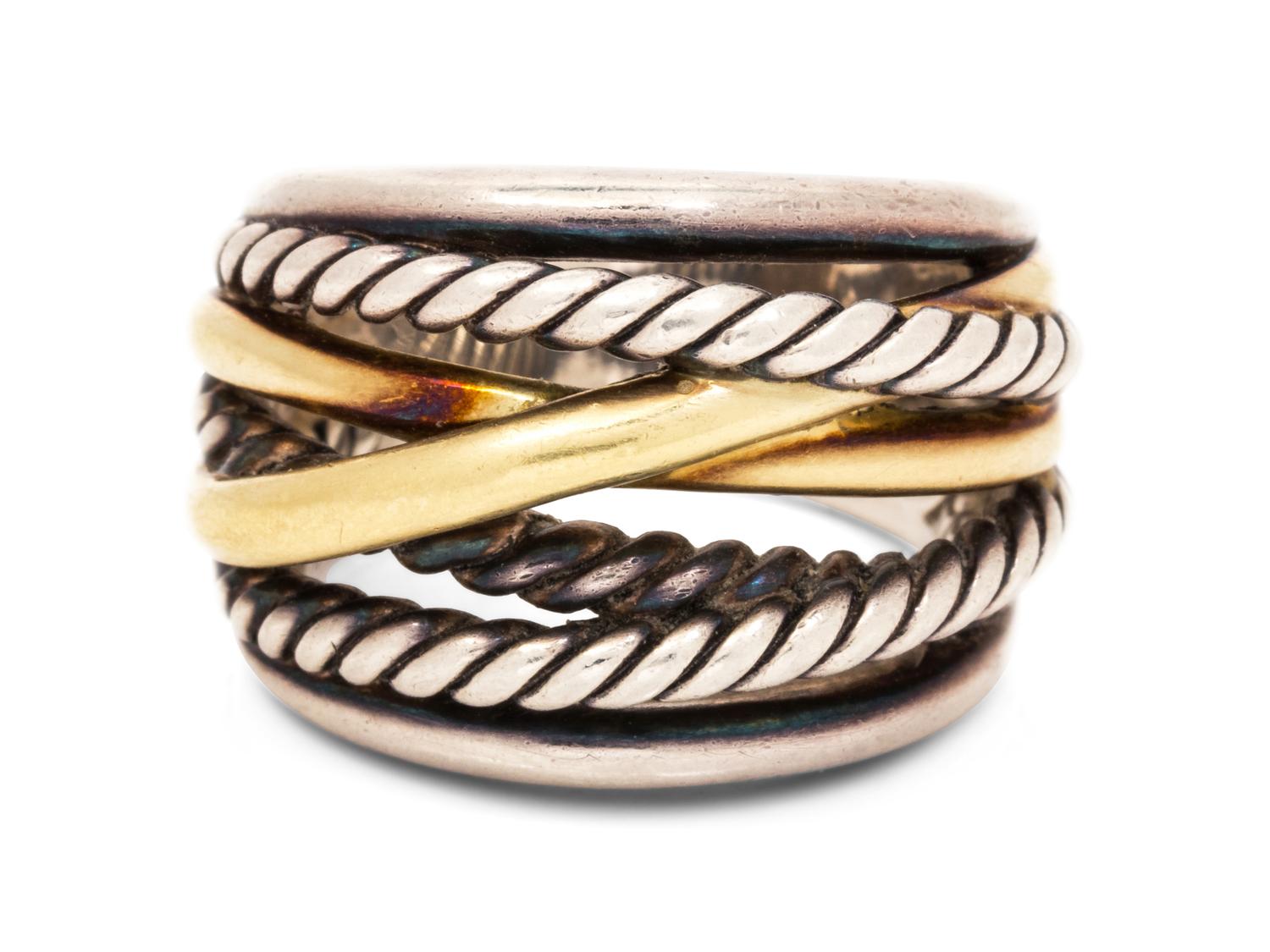 A Sterling Silver and 14 Karat Yellow Gold ‘Crossover’ Ring, David Yurman,
