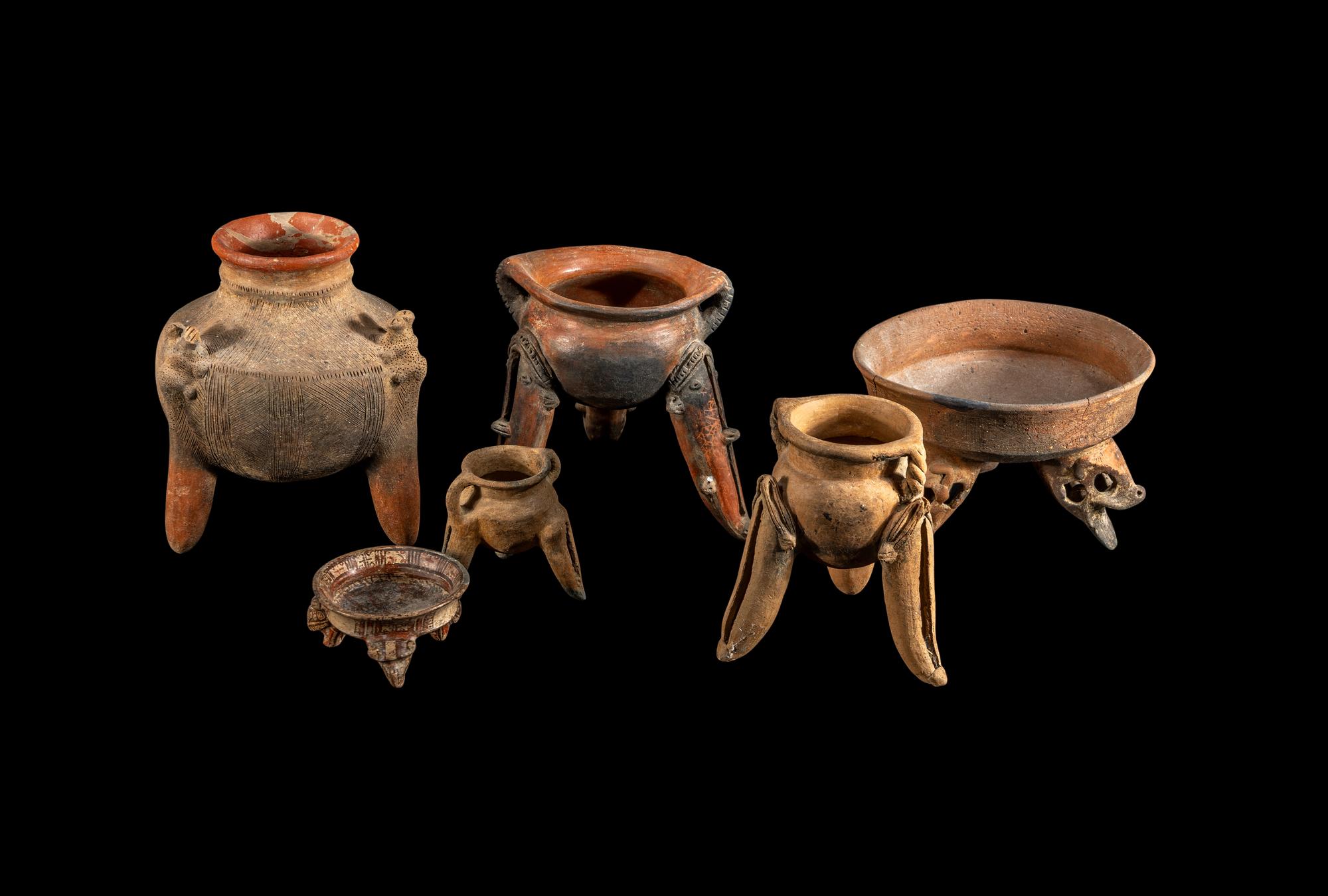 Six Huetar Tripod Vessels