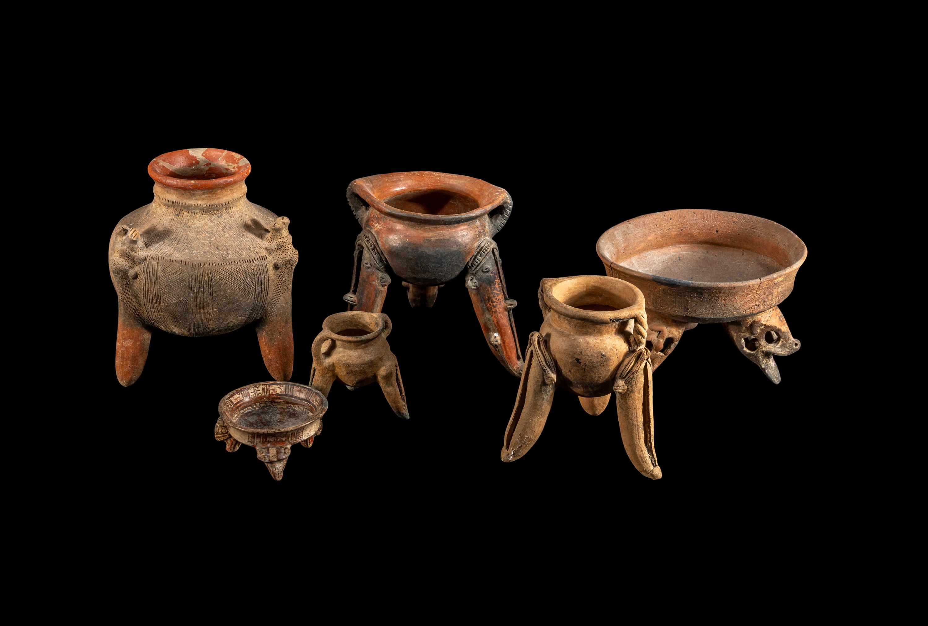 Six Huetar Tripod Vessels