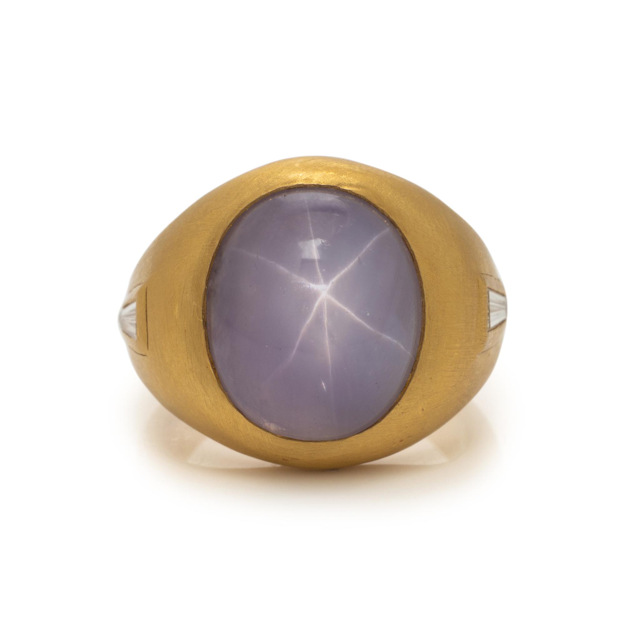 Star Sapphire, Diamond, and Yellow Gold Ring
