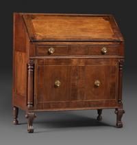 A Late Federal String Inlaid Walnut Slant-Front Secretary Desk