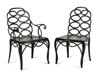 A Painted Metal Garden Armchair and Side Chair