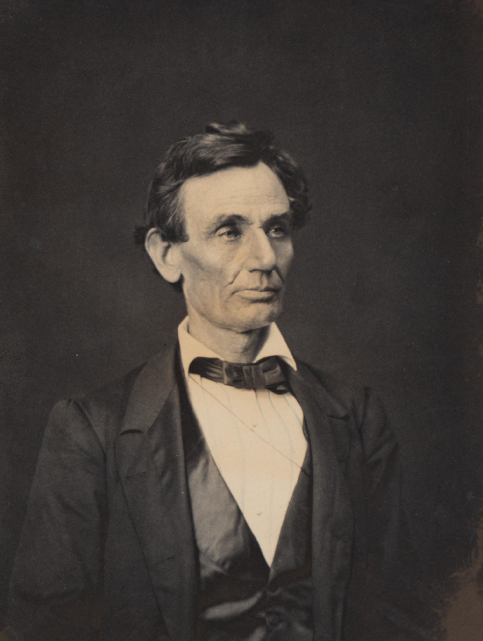 [LINCOLN, Abraham (1809-1865)]. HESLER, Alexander (1823-1895), photographer. Platinum photograph of Abraham Lincoln taken on 3 June 1860. [George B. Ayres, printer, ca 1880s].