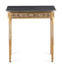 A Louis XVI Style Painted and Parcel Gilt Marble-Top Console Table