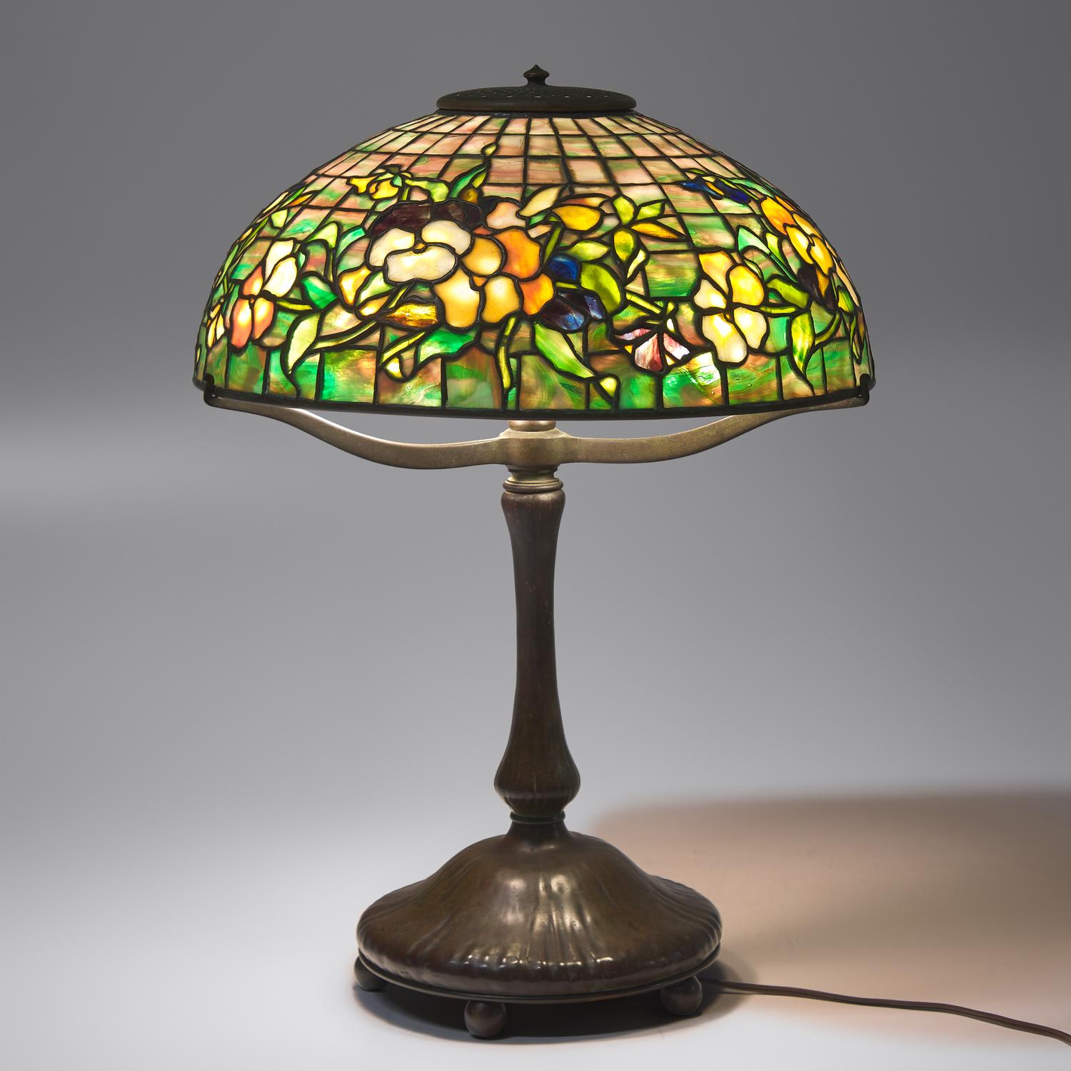 Bronze table lamp with Pansy shade