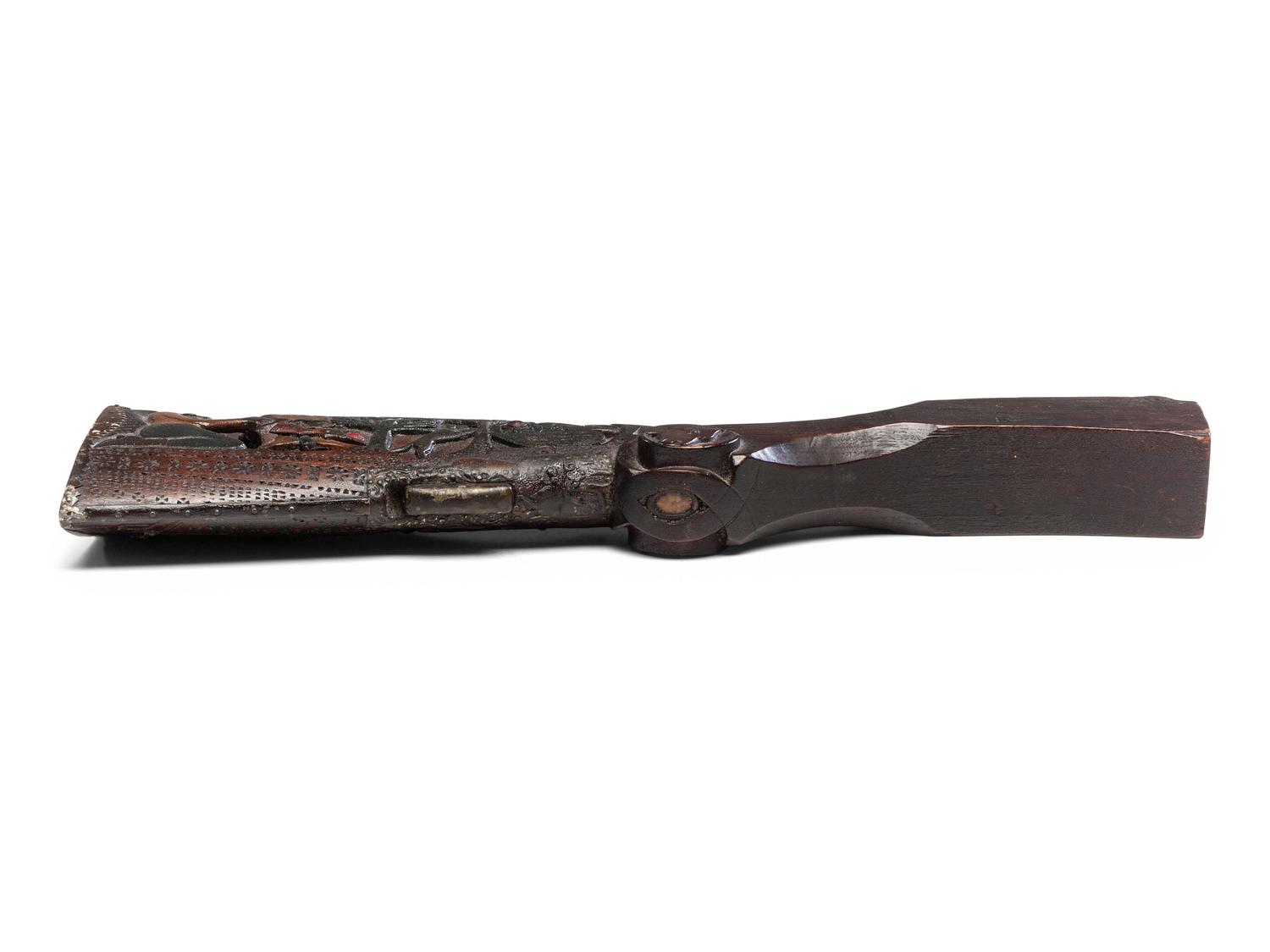 A Folk Art Carved and Punch Decorated Painted Ash Rifle Stock