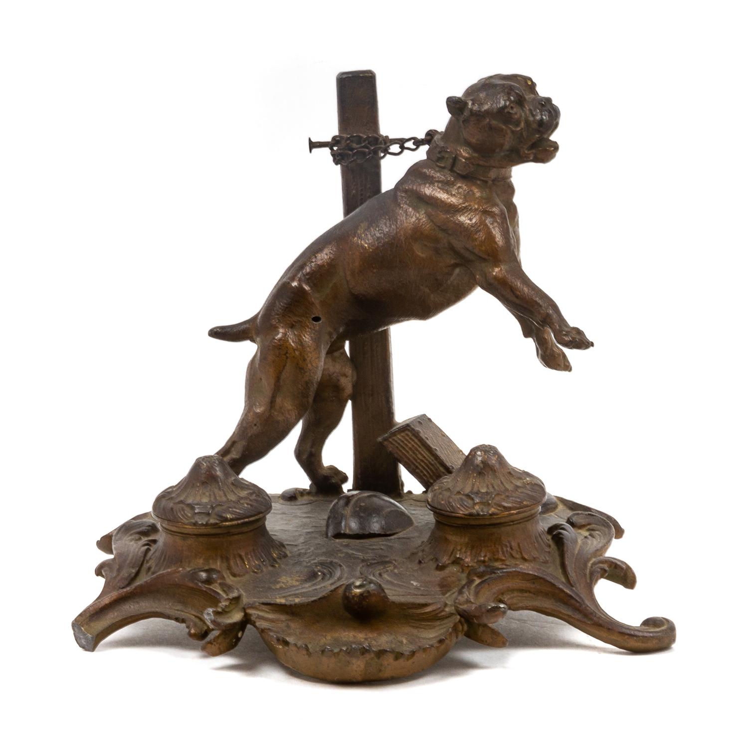 A Bronze Neapolitan Mastiff Inkwell Height 7 inches.