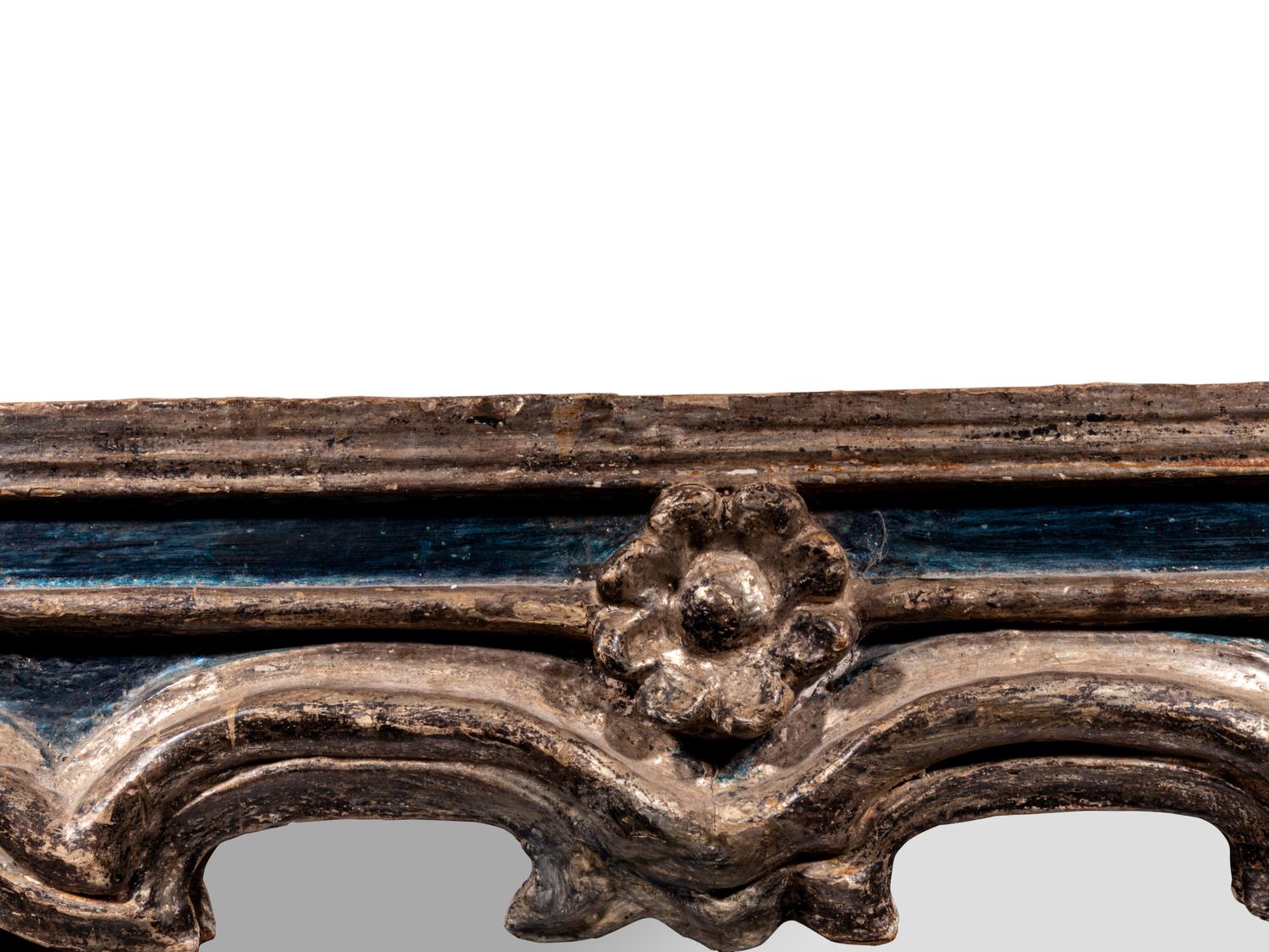 An Italian Baroque Style Blue-Painted and Parcel Gilt Mirror