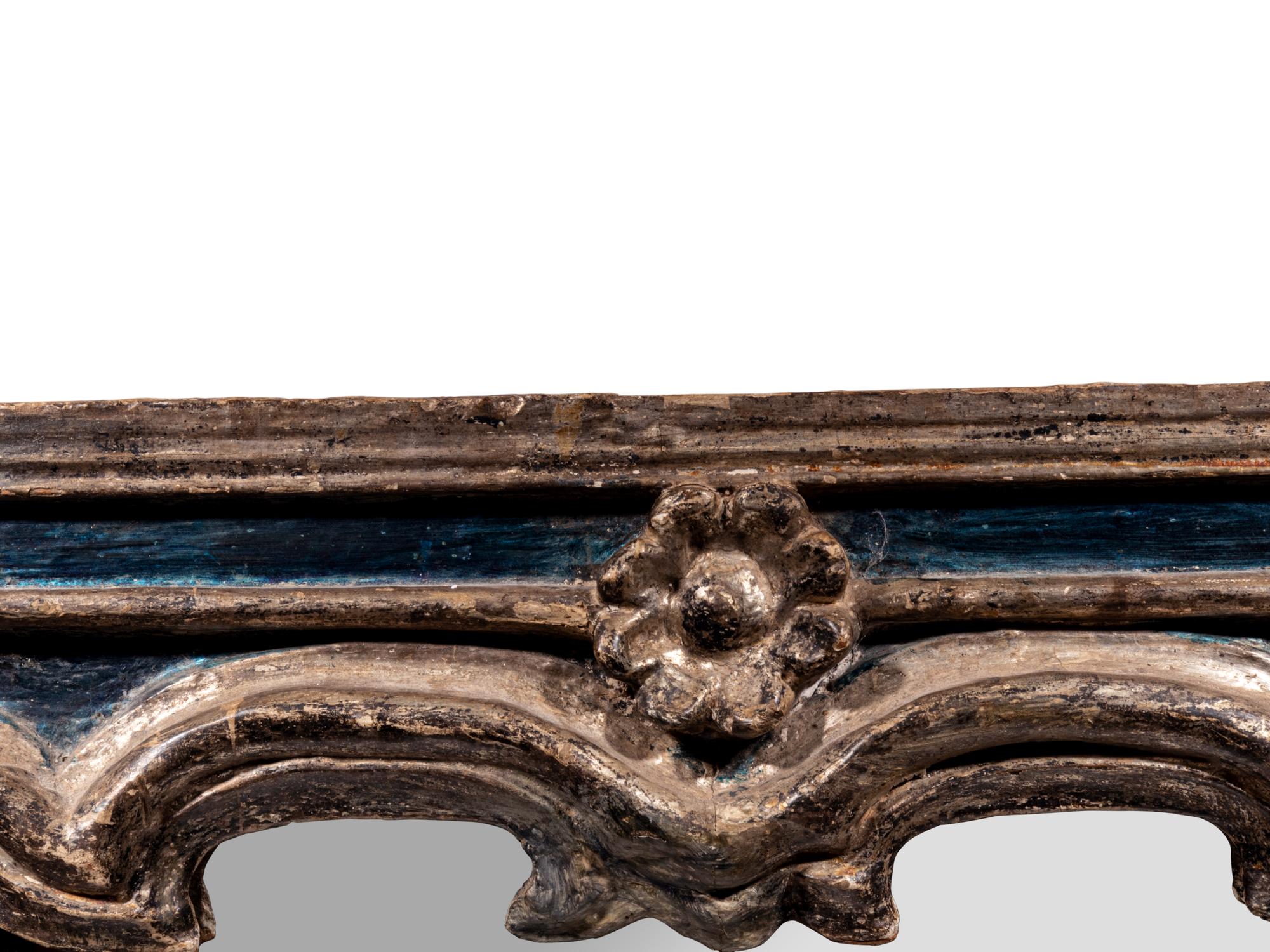 An Italian Baroque Style Blue-Painted and Parcel Gilt Mirror