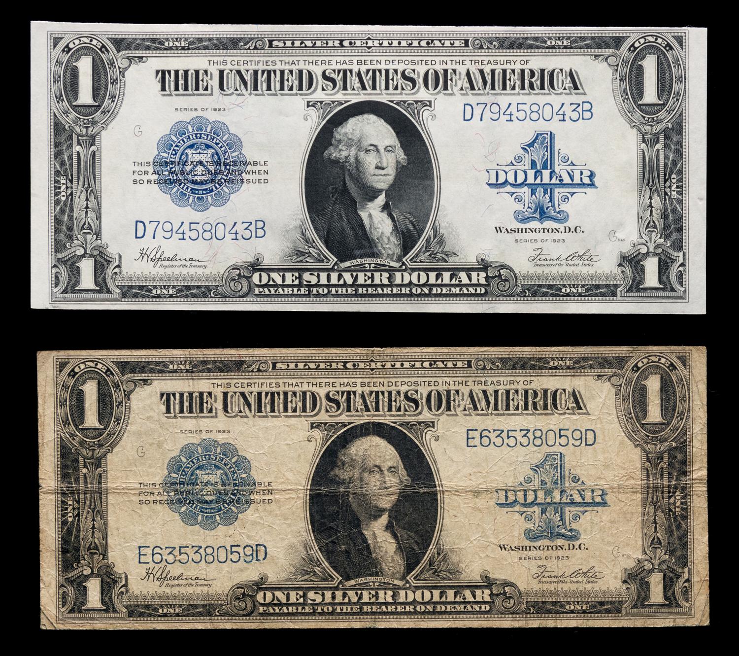 Two United States Series 1923 $1 Silver Certificates