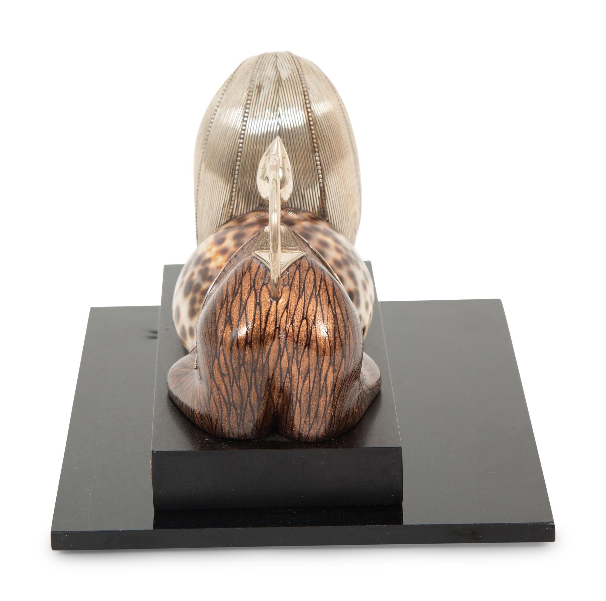 A Roberto Estevez Lion Seashell, Enamel and Silver Sculpture