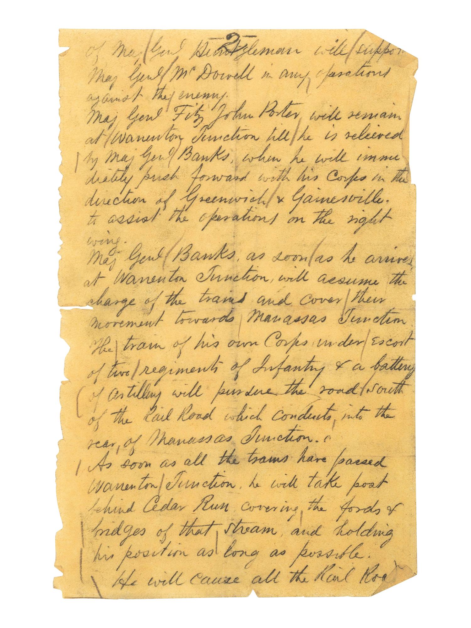 [CIVIL WAR]. Contemporary carbon copy of General Orders issued by Maj. Gen. Pope relating to the Second Battle of Bull Run, signed by George D. Ruggles as Colonel and Chief of Staff. Warrenton Junction [VA], 27 August 1862.