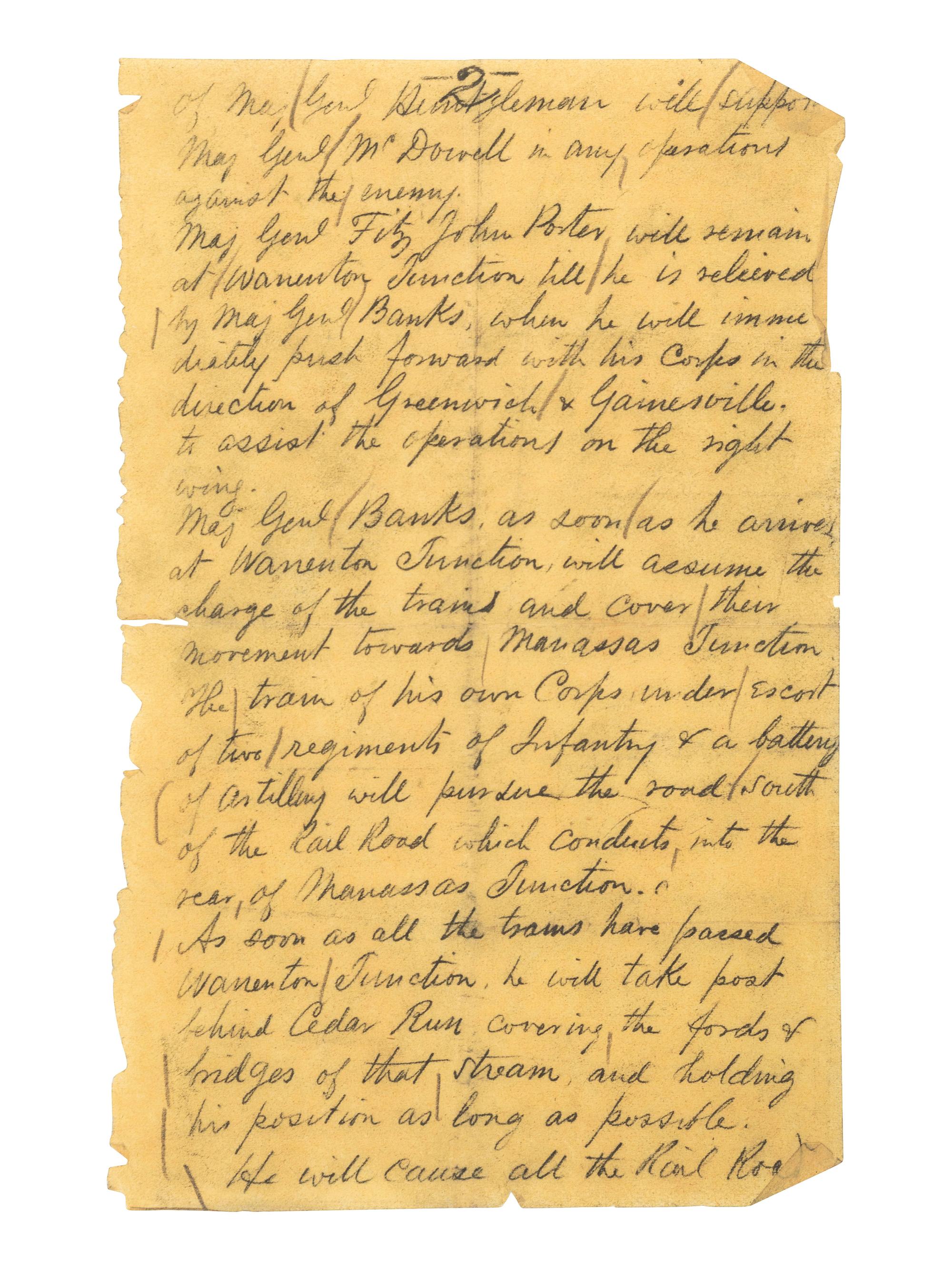 [CIVIL WAR]. Contemporary carbon copy of General Orders issued by Maj. Gen. Pope relating to the Second Battle of Bull Run, signed by George D. Ruggles as Colonel and Chief of Staff. Warrenton Junction [VA], 27 August 1862.