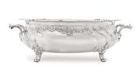 A German Silver Jardiniere, Hermann Behrnd, Dresden, 19th Century, of oval form with rocaille handles and a similarly worked border und