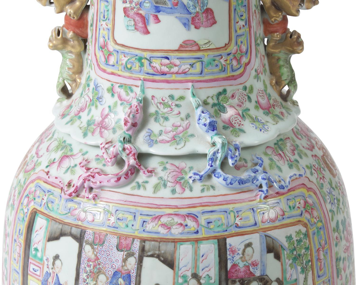 A very large Chinese export Famille Rose-decorated porcelain vase, 19th century