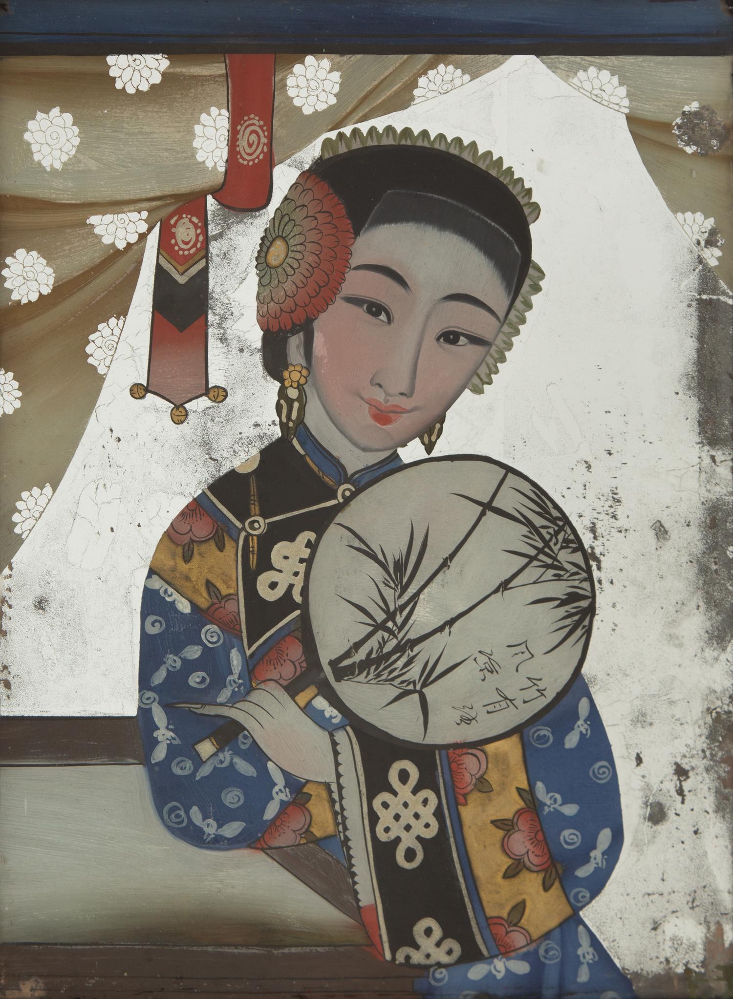 A Pair of Chinese Reverse Paintings on Mirrored Glass