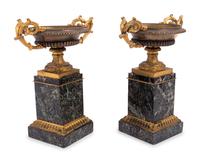 A Pair of Continental Gilt Bronze and Marble Tazze Ornaments
