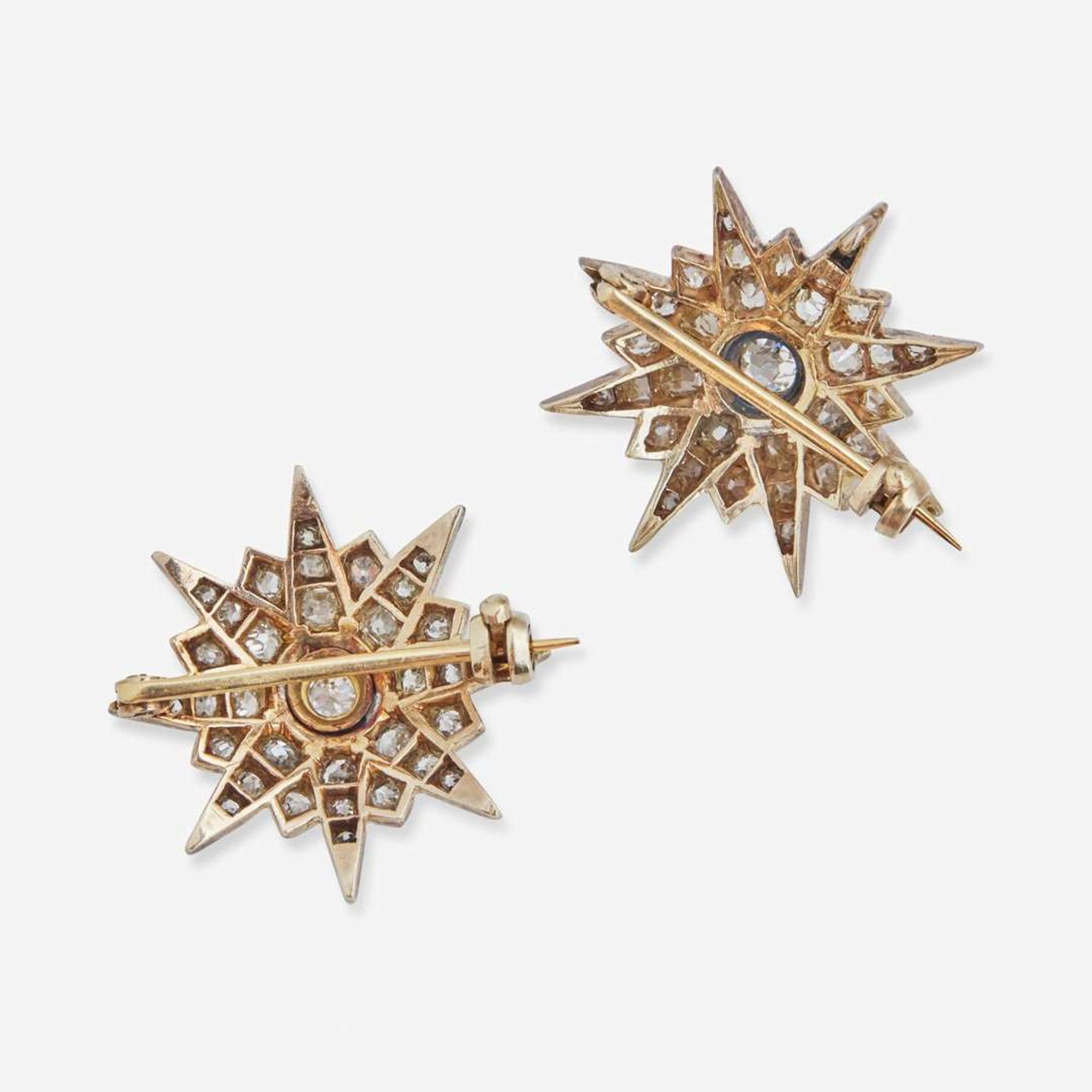 A Set of Matching Yellow Gold and Diamond Brooches Victorian, c.1915